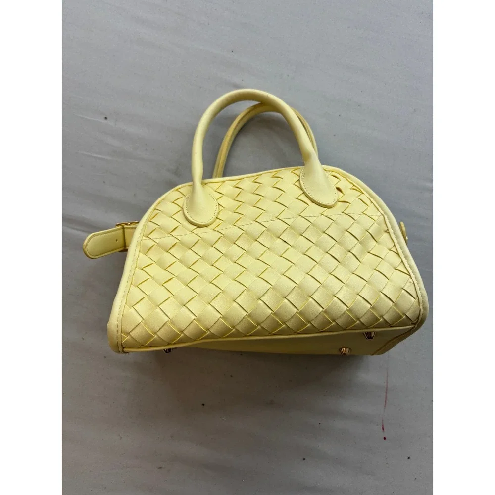 Urban Expressions Yellow Woven Faux Leather Satchel Handbag Gold Hardware